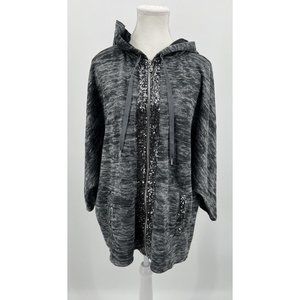 JUICY COUTURE Women's Full Zip Sequin‎ Hoodie Gray Size L Y2K 1990's Sweater